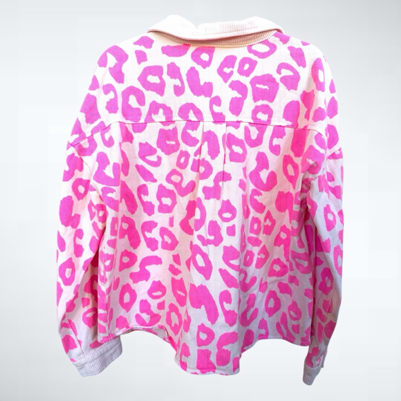 Easel Cotton Oversized Leopard Print Shacket Blush Pink Size S - Picture 2 of 5